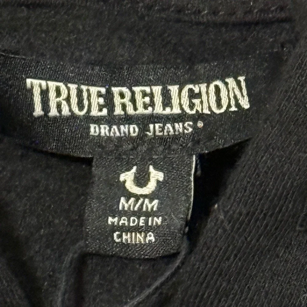 True Religion Mens Medium Black Sunrise Buddha‎ Zip Hoodie Sweatshirt